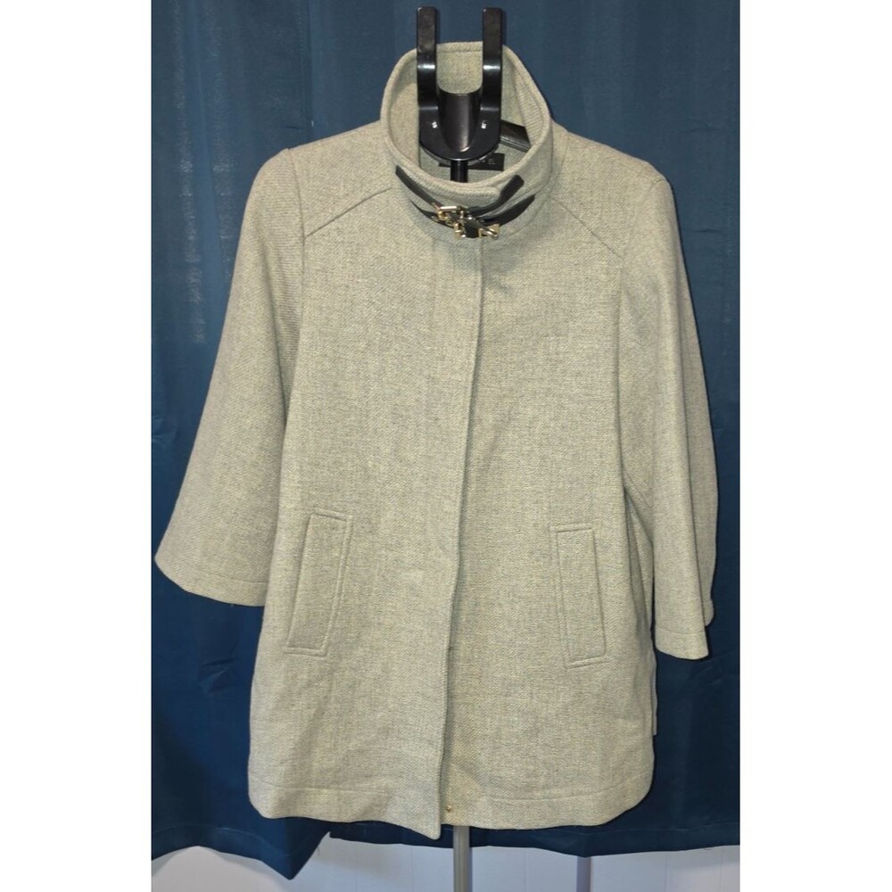Zara Woman Wool Blend Coat Jacket Gray Trench Coat Style Long Length Medium M